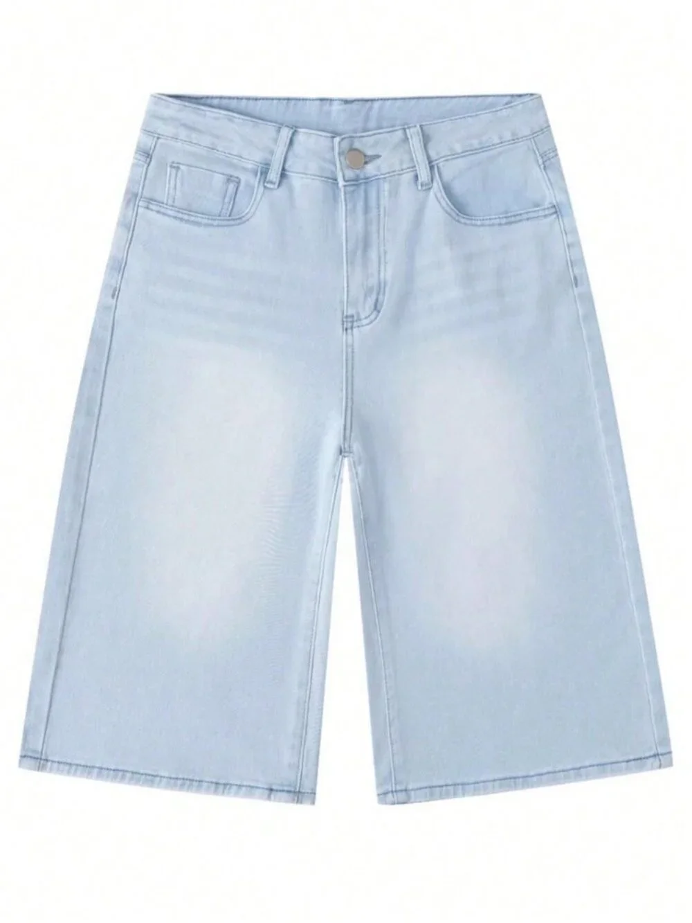 Light Blue Casual Women's Denim Bermuda Shorts with Buttons